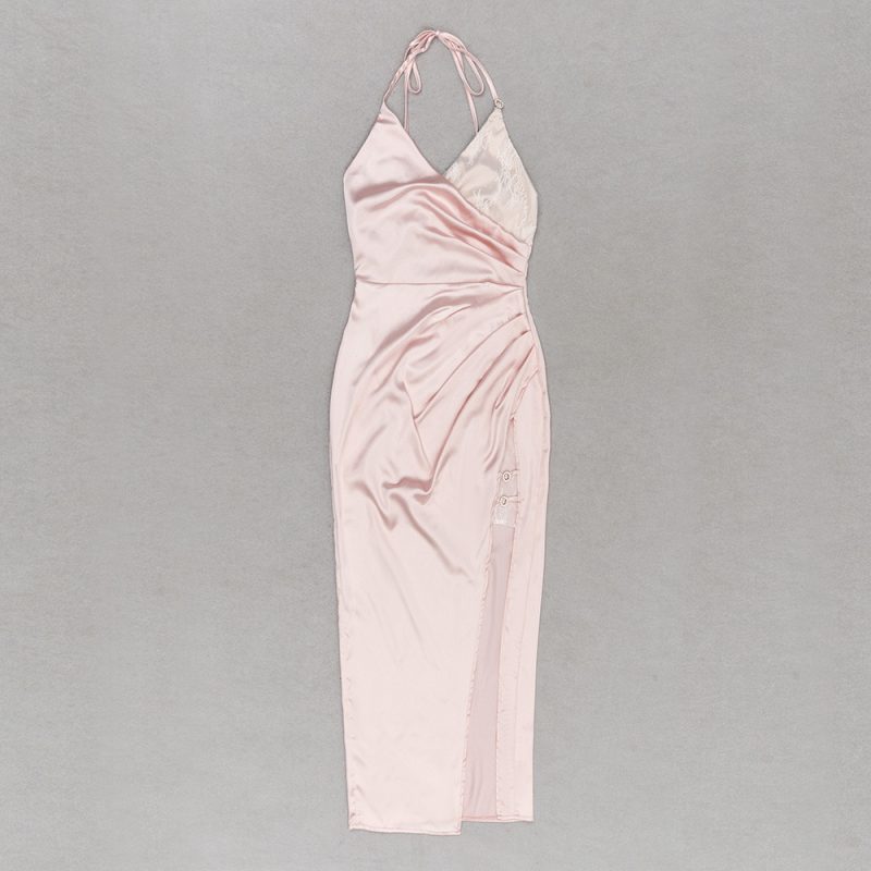 Halter Cross Backless Slim Dress with Slit - Image 3