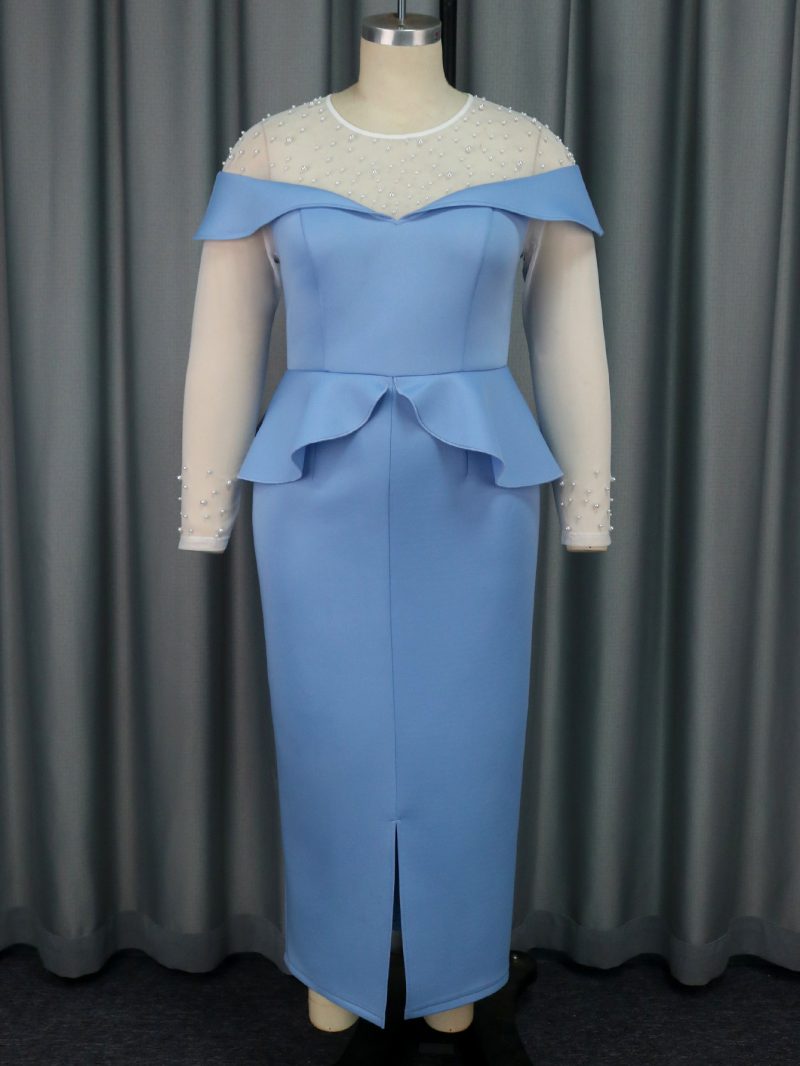 Ruffled Cocktail Party Dress with Beaded Sleeves - Image 2