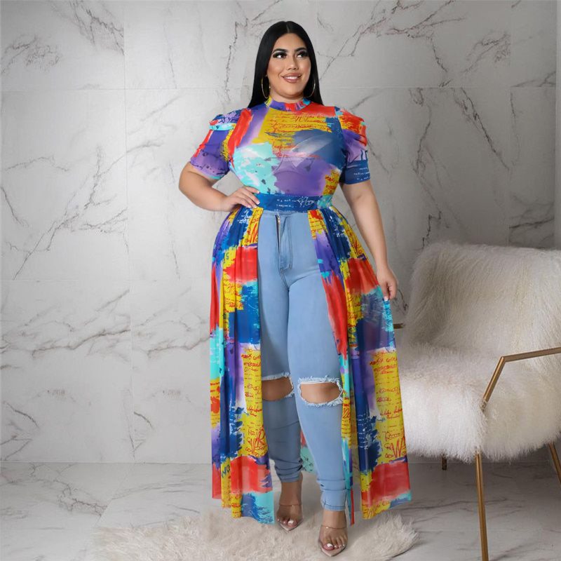 Plus Size Mesh Cutout Club Dress Top - Image 2