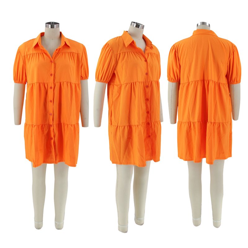 Casual Solid Color Loose Fit Shirt Dress - Image 4