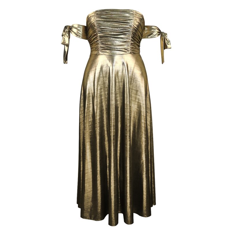 Elegant Tube Top Lace-Up Pleated Evening Dress - Image 3