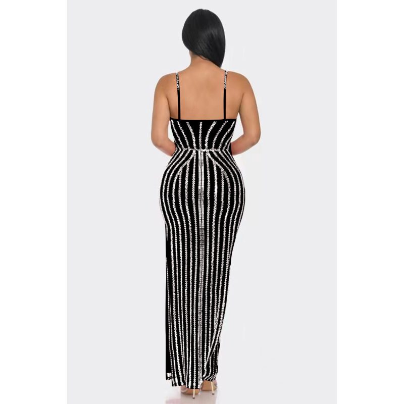 Women’s Rhinestone Strap Chest Wrapped Maxi Dress - Image 2