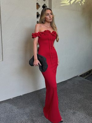 Off-Shoulder Wooden Ear Stitching Tube Top Dress