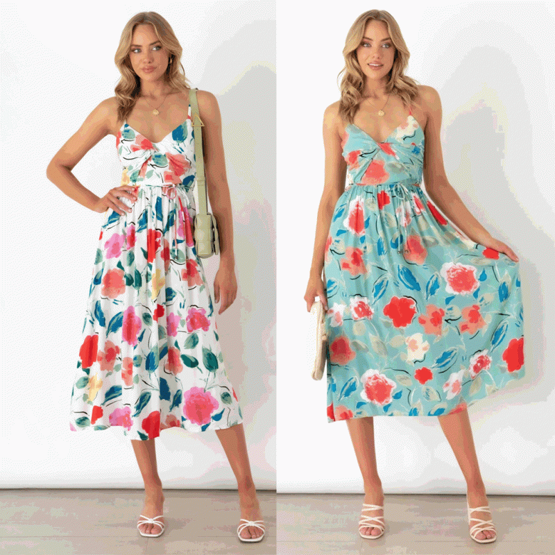 Printed Floral Dress with Simple Strap Style - Image 4