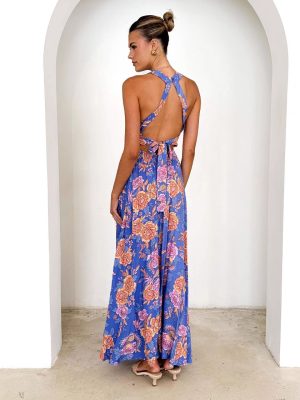 Printed Halter Bohemian High Waist Floral Dress