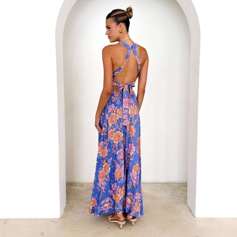 Printed Halter Bohemian High Waist Floral Dress