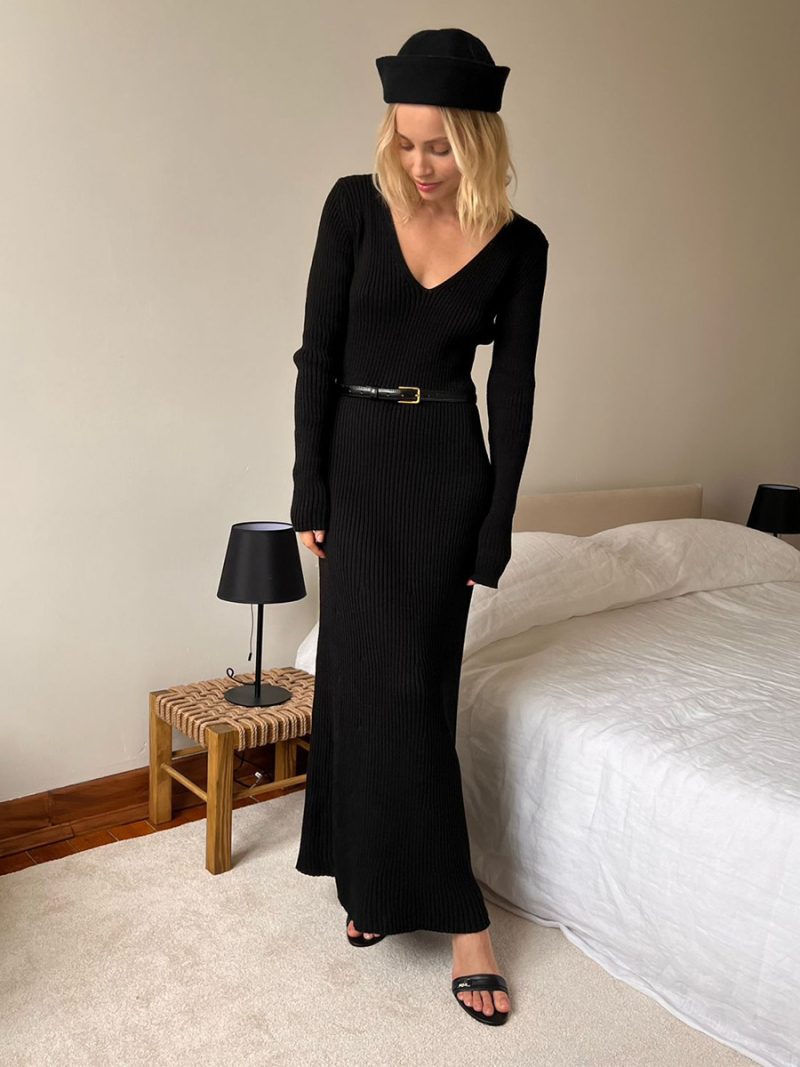 Women’s Autumn Winter V-Neck Slim Knit Dress - Image 2