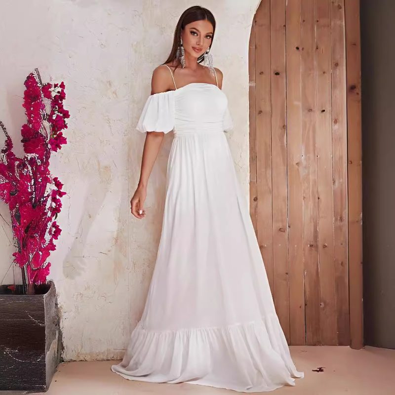 Women’s Off Shoulder White Maxi Summer Dress - Image 3