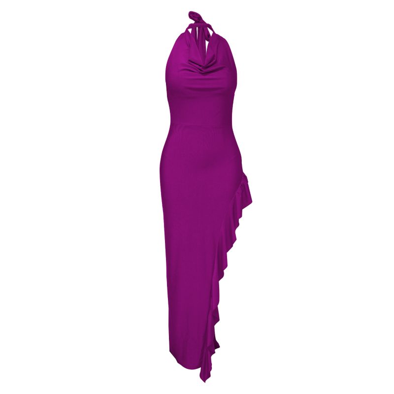 Women’s Halter Swing Collar Backless Ruffle Dress - Image 4