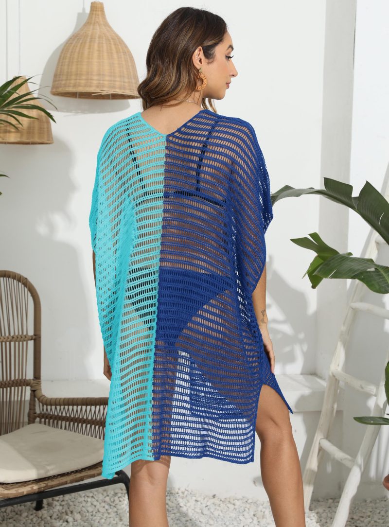 Colorblock Deep V Patchwork Beach Cover Up - Image 4