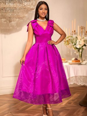 Elegant V-Neck Bow Slim Party Dress