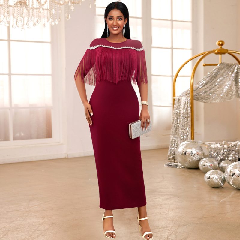 Women’s Elegant Mesh See-Through Tassel Dress