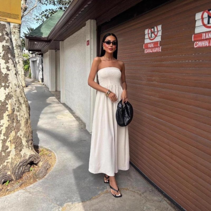 Summer Wrapped Chest Solid Color Maxi Dress - Image 3