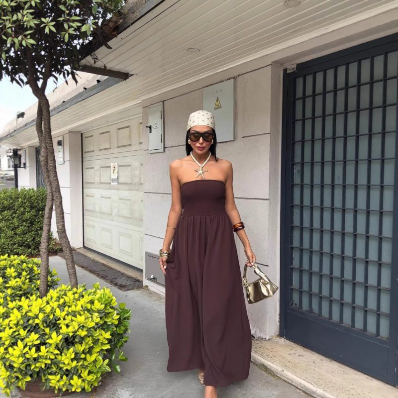 Summer Wrapped Chest Solid Color Maxi Dress - Image 2
