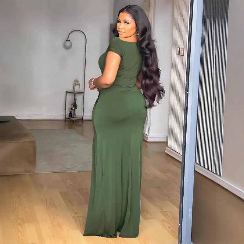 Elegant Women’s Tight Waist Pleated Boat Neck Dress - Image 2