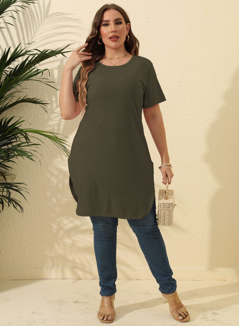 Plus Size Split Mid-Length T-Shirt Dress - Image 4