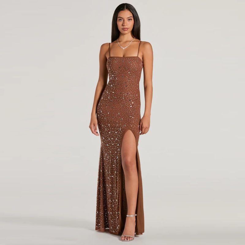 Women’s Light Diamond Sling Mermaid Split Dress - Image 2
