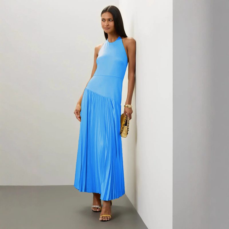 Lightweight Summer Pleated Halter Dress Women