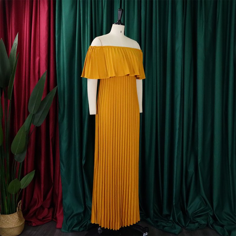 Trendy Off Shoulder Pleated Evening Dress for Women - Image 3