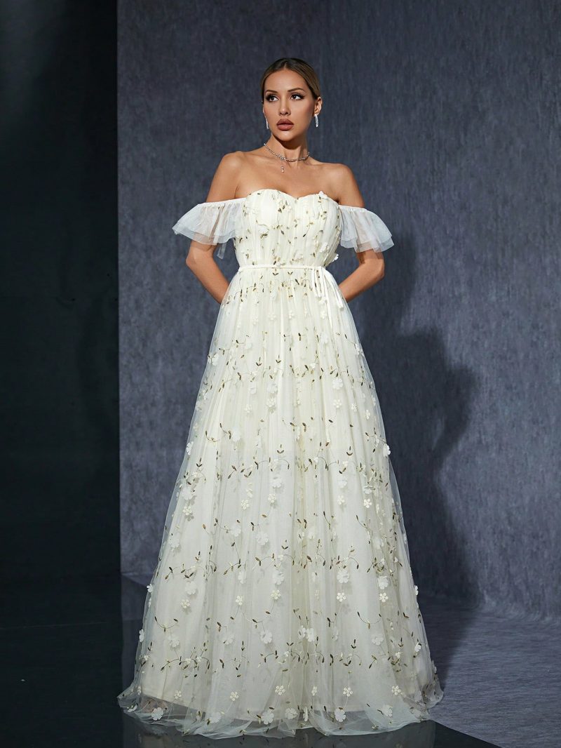 Off-Shoulder White Formal Evening Party Cocktail Dress - Image 4