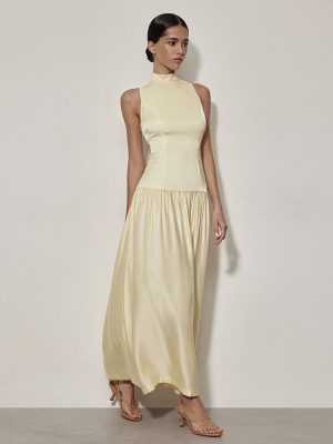 Backless Satin Sleeveless Slim Round Neck Dress