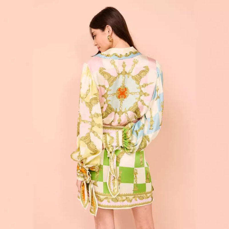 Chic Lantern Sleeve Positioning Print Casual Dress - Image 3
