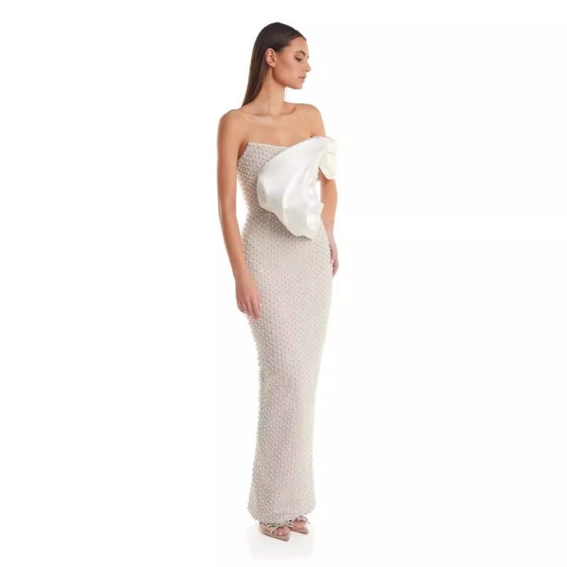 Women’s Summer Tube Top Dress with Pearl Decoration - Image 2
