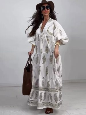 Trendy Summer Positioning Print Maxi Dress Women