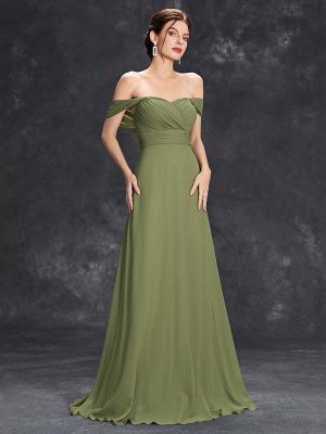 Women’s Green Off-Shoulder Chiffon Evening Dress