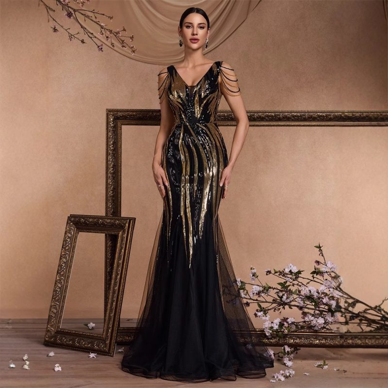 Women’s Sequin Beaded Fishtail Evening Dress