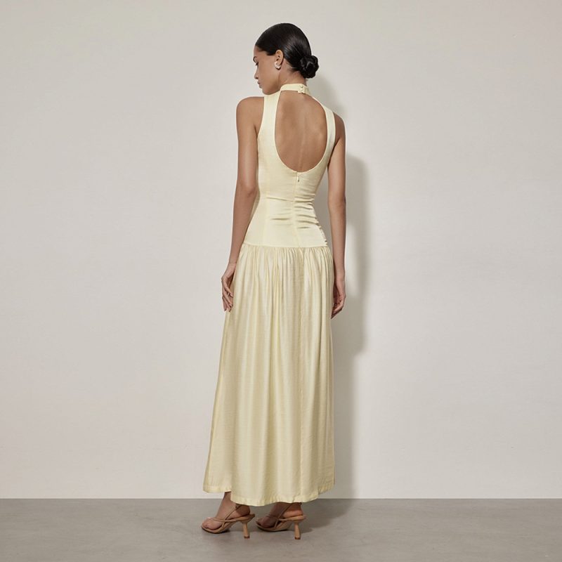 Backless Satin Sleeveless Slim Round Neck Dress - Image 3