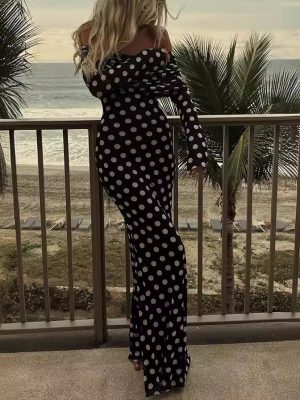 Spring Summer Off Shoulder Polka Dot Dress