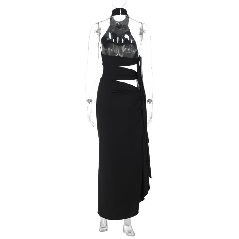 Cutout Backless Halter Slit Strap Dress - Image 3