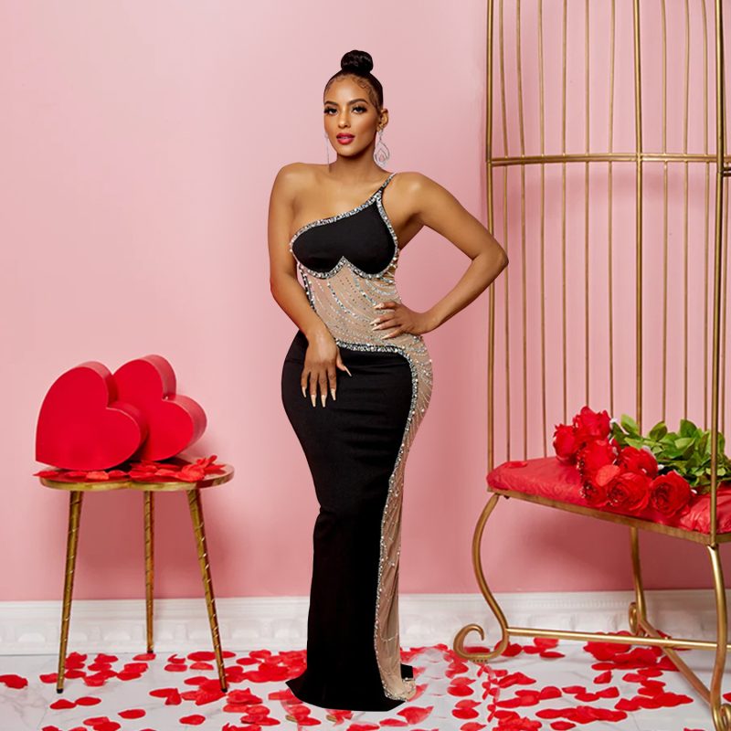 Women’s Solid Color Rhinestone Sleeveless Maxi Dress