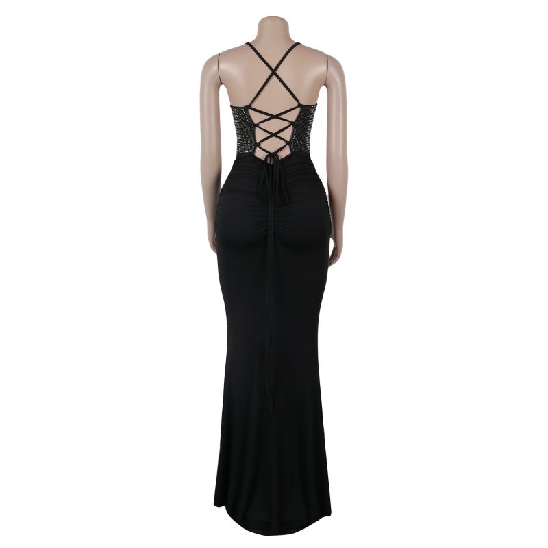 Lace-Up Cutout Pleated Fishtail Dress Women - Image 4