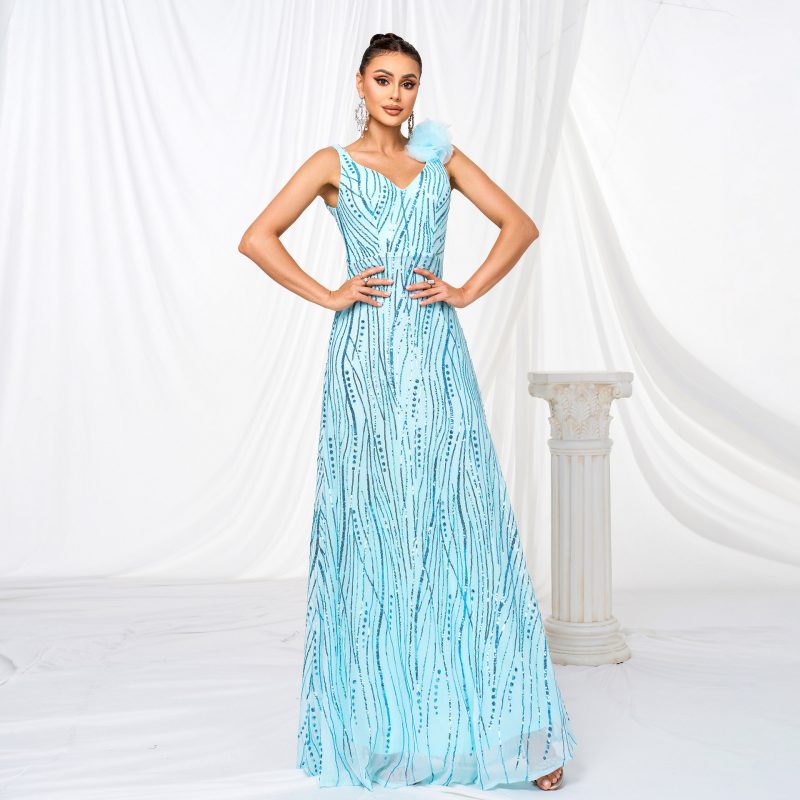 Women’s Sleeveless Sequin V-Neck Evening Dress - Image 4