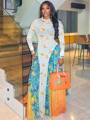 Women Printed A-Line Round Neck Office Dress