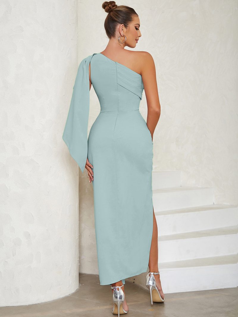Summer Retro One Shoulder Ribbon Slit Dress - Image 3