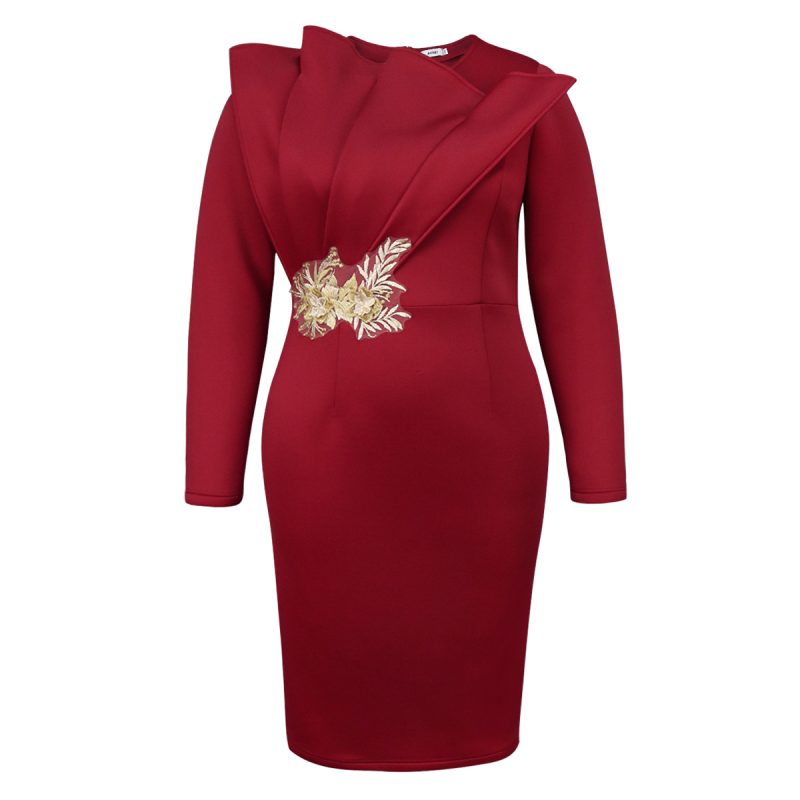 Women’s Embroidered Long Sleeve Midi Evening Dress - Image 4
