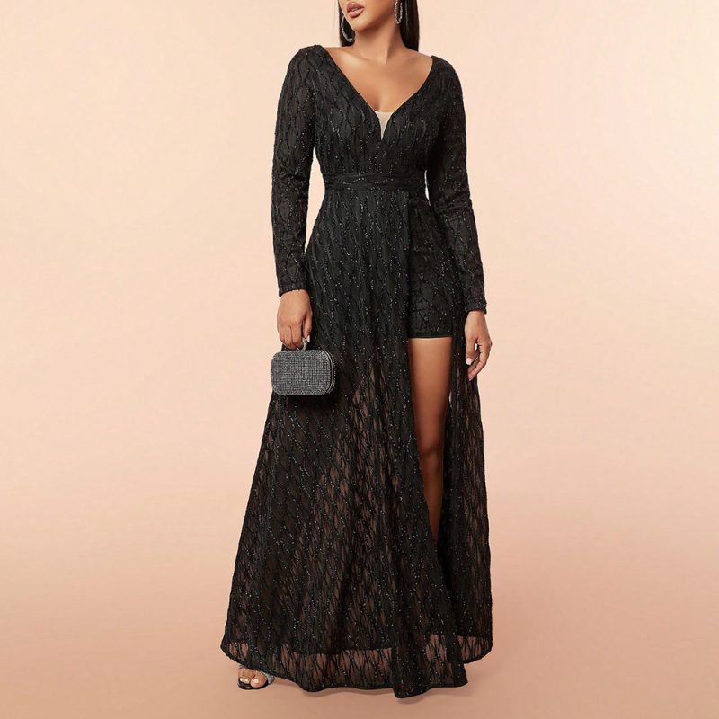 Spring Summer Elegant Deep V Mesh Dress - Image 3