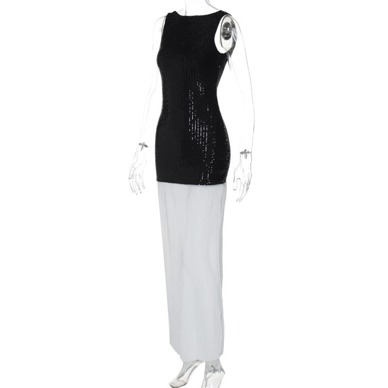 Autumn Backless Sleeveless Sequin Pleated Long Dress - Image 4