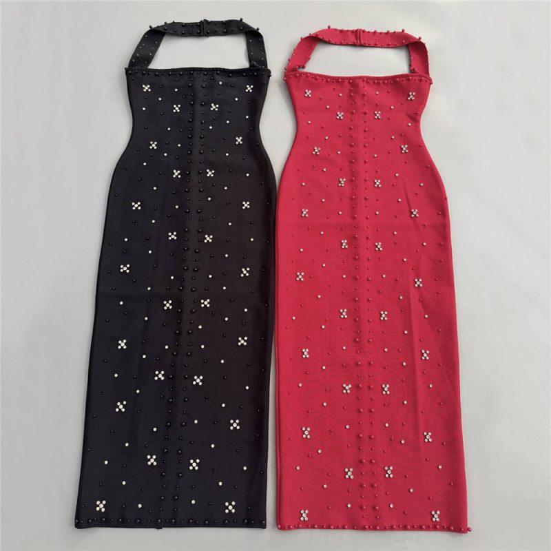 Halter Rhinestone Bandage One-Piece Dinner Dress - Image 3