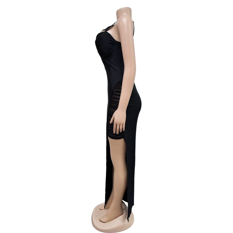 Solid Color Mesh Cutout Bandage Maxi Dress - Image 3