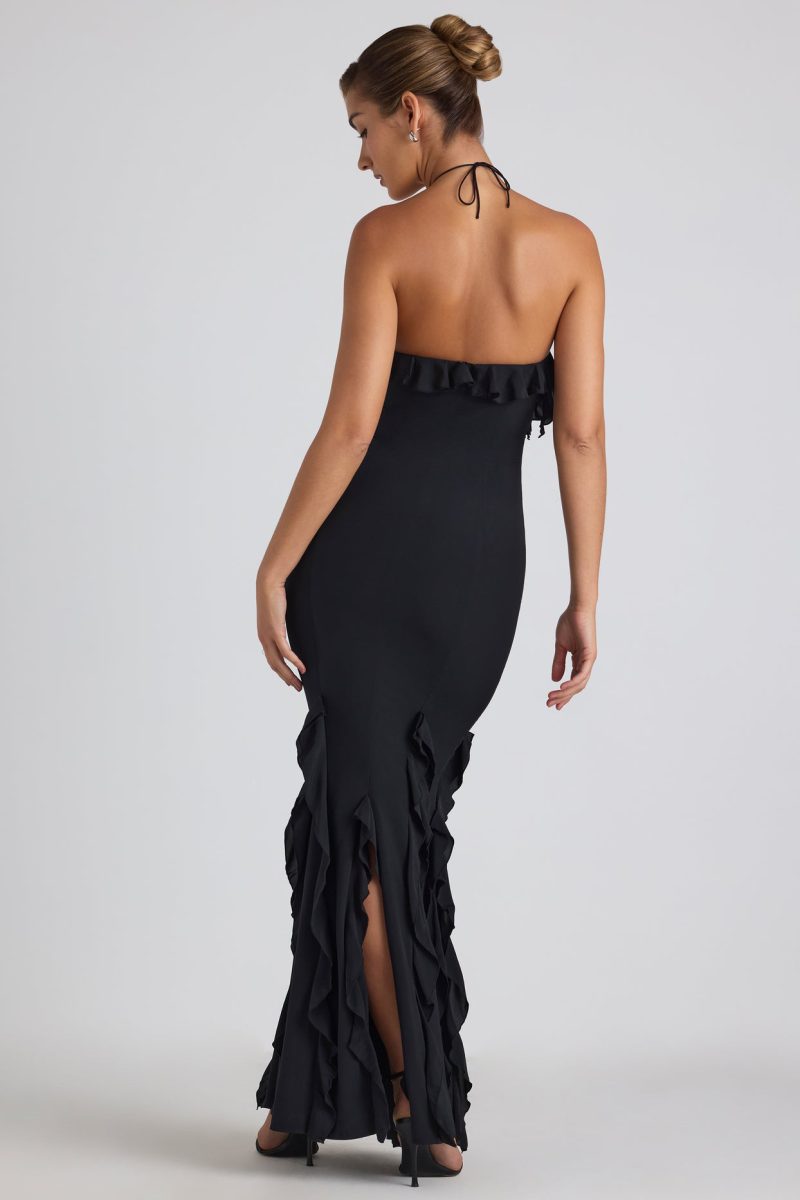 Women’s Pleated Ruffle Halter Backless Summer Maxi Dress - Image 3