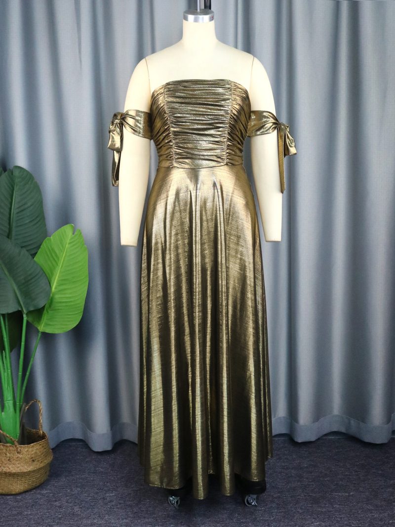 Elegant Tube Top Lace-Up Pleated Evening Dress - Image 2