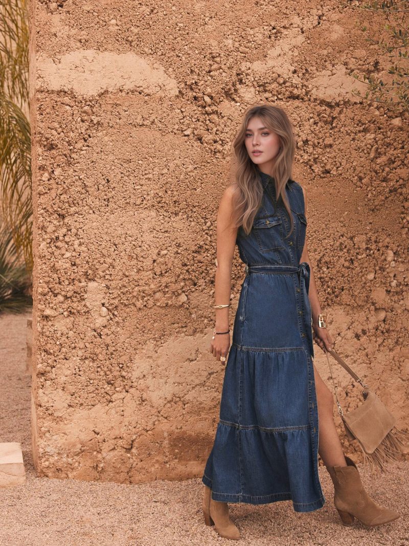 Chic Blue Sleeveless Denim Maxi Dress Women - Image 2