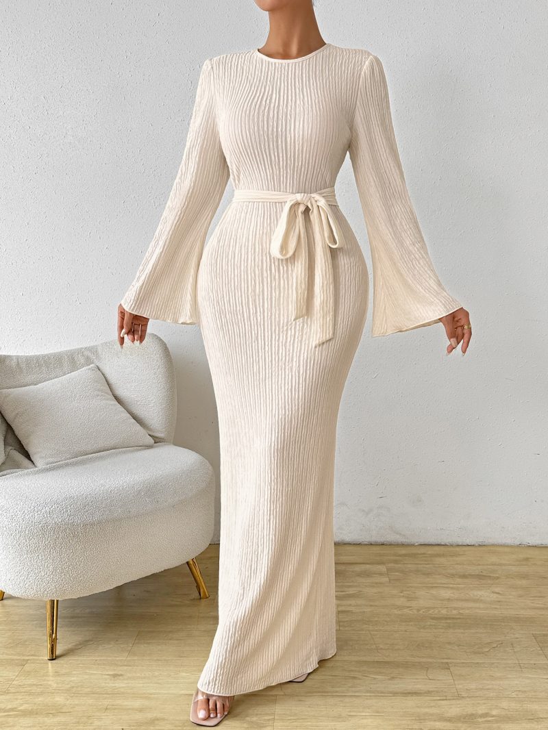 Women’s Long Sleeve Crew Neck Bell Sleeve Dress - Image 3