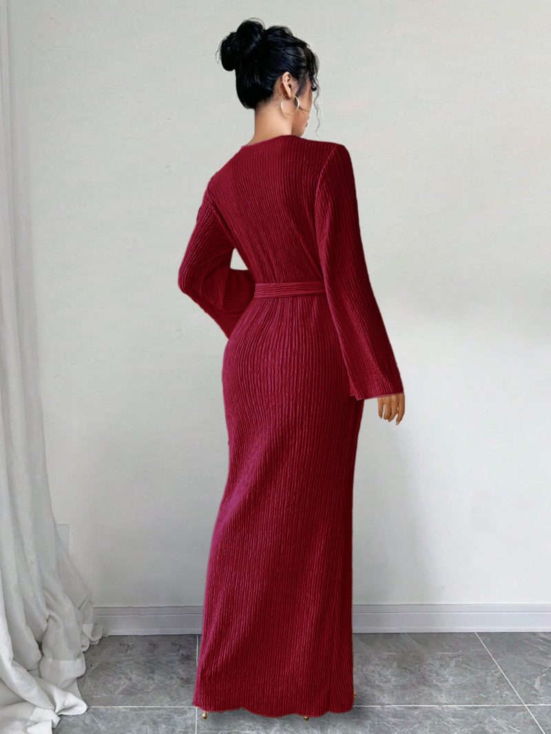 Women’s Long Sleeve Crew Neck Bell Sleeve Dress - Image 2