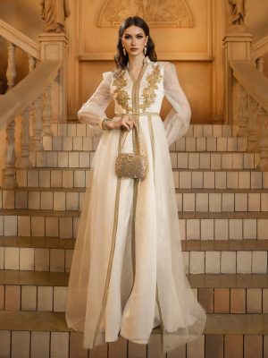 Women’s Embroidered Mesh V-Neck Long Sleeve Evening Dress