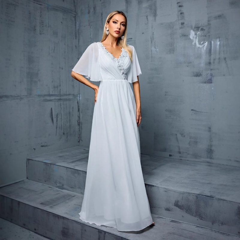 V-Neck Half Sleeve Slim Fit Cocktail Dress